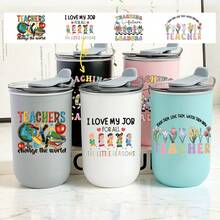 教师节葡萄酒杯 - 1个12盎司不锈钢椭圆形保温杯，带保温盖，便携旅行杯，四季皆宜，完美的教师礼物 - 白色 - 查看 7