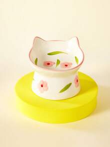 PETSIN 1 件陶瓷寵物碗可愛多功能貓碗防傾翻餵水貓碗斜口易於清潔貓碗寵物餐具