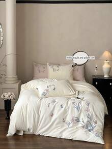 3pcs Elegant Embroidered Orchid Duvet Cover Set (Without Filler)