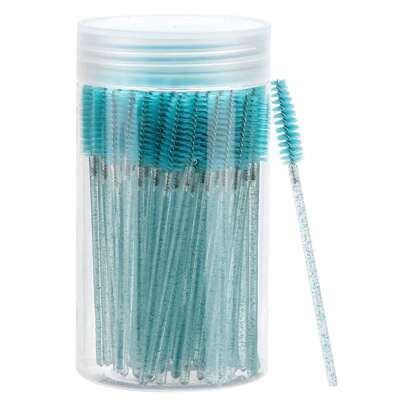 200 piezas Cepillos de pestañas, varitas de rímel con contenedor, spoolies desechables flexibles para cejas, cepillo para pestañas postizas, spoolie para cejas, cepillos de aceite de ricino (azul menta cristal)
