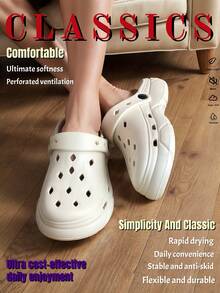 Season's New Stylish And Minimalist Men's Solid Color Hole-In-One Shoes, Suitable For Daily Casual Wear And Versatile. The Thick-Soled Shoes Are Breathable, Soft, And Comfortable. The EVA Material Is Special For Non-Slip, Non-Odorizing Feet, Antibacterial Foot Protection, Quick-Drying | Ultra-Strong Cushioning | Suitable For Wearing On The Beach/Outdoor Street/Indoor Bedroom, Bathroom, Etc., Men's And Women's Couple's Hole-In-One Shoes. - Multicolor - View 2