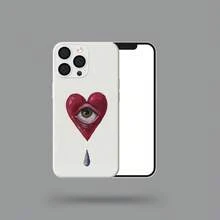 1 funda Retro Funda para teléfono con ojos en forma de corazón, blanca, mate de alta calidad - Compatible con phone 16 Pro/15/14/13/12/11. - Blanco - Ver 3