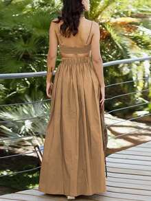 Women Two Pieces Outfits For Daily Wear - Khaki - View 2