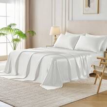 6pc Lux Decor Fitted Bed Sheets Sets, Soft Deep Pockets With Elastic Corner Straps, Easy-Fit Breathable Sheets, Hotel Quality Luxury Bedding Linen Sheets Sets For Full Queen King California King Size Bed, Perfect Bedding Sets Gift - 白色 - 查看 7