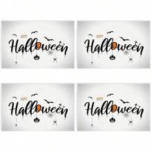 Juego de 4/6/12 manteles individuales - Estampado de calabaza de terror, bruja y murciélago - Manteles individuales impresos creativos, resistentes al calor, decoración de mesa de cocina para Halloween, decoración de habitación, decoraciones de mesa para fiestas, mejorando la atmósfera festiva