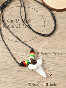 1pc Men's Summer Boho Wooden Bead Shark Tooth Pendant Necklace, Suitable For Daily Wear, Parties, Gatherings, Beach Vacation - Shark Tooth Necklace - View 13