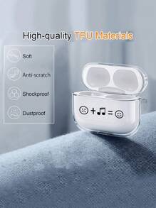 笑脸和字母印花耳机盒，透明耳机盒，带 1 个钥匙扣，兼容 AirPod 保护套、耳机、Pro（第二代）、3、Pro、1/2、4 - 創意音樂表情塗鴉 - 查看 3