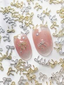 White Angel Wings Alloy Nail Parts Ribbon Pink Bow Nail Art Diy Decoration Nail Parts Nail Supplies Nails Nail Charms Nail Gems