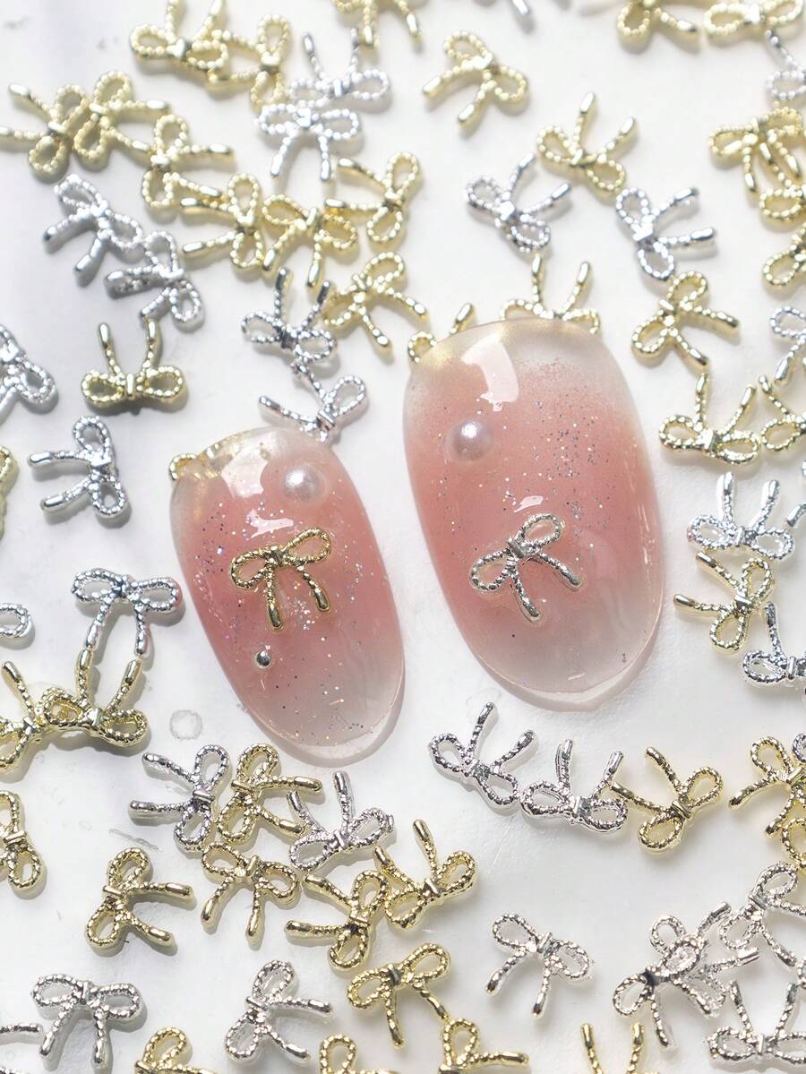 White Angel Wings Alloy Nail Parts Ribbon Pink Bow Nail Art Diy Decoration Nail Parts Nail Supplies Nails Nail Charms Nail Gems