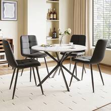 White Table + 4 Black Linen Chairs