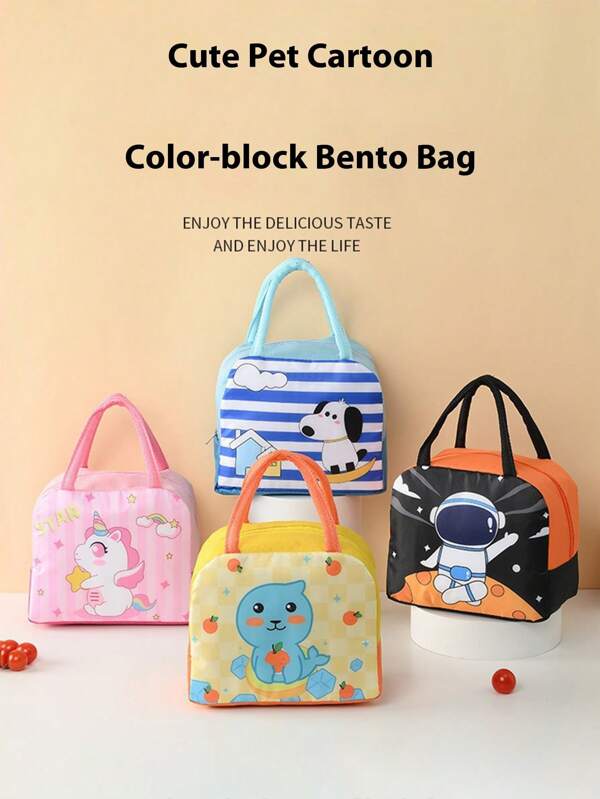 1pc Student Cartoon Cute Lunch Box Bag, Durable Oxford Cloth, Easy To Clean, Hands Can Keep Warm And Cold Proof, Suitable For Carrying And Storing In Schools, Offices And Outings - Outdoor Travel - Back To School Season