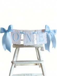 一套“ONE”字母蝴蝶结背景横幅，一周岁生日丝带横幅，适合男孩、女孩、仙女宝宝拍照道具、派对装饰、迎婴派对、生日装饰 - 彩色 - 查看 5