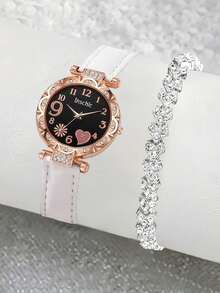 2 件/套时尚精致手表，水钻装饰表盘搭配闪亮水晶手链组合套装，创意数字图案石英表，腕饰套装。 - 彩色 - 查看 6