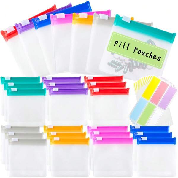 14 Pcs Pill Pouch Bags Reusable Travel Pill Pouches With Labels Set  Pill Baggies Daily Medicine Pill Organizer Small Medicine Bag Self Seal Plastic Pill Packets With Slide Lock (7 Colors)