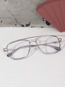 1pc Stylish Men TR Frame Korean Version Personalized Double Bridge Retro Computer Glasses, Clear Glasses Accessories