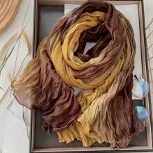 1pc Women Long Lightweight Ombre Linen-Look Scarf, Soft Breathable Pleated Shawl Wrap, Fashionable For Daily Outfits, Beach, Travel And Sun Protection