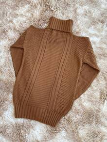 Women's Knitted Turtleneck Sweater – Comfort And Style For Winter - Coklat - View 2