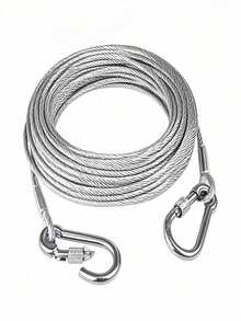1.5mm Steel Wire With 20pcs Double Hooks, Steel Wire Rope Suitable For Outdoor Tent Ropes, Drying Ropes, Pet Dog Leashes, Camping Equipment - Silver - View 1