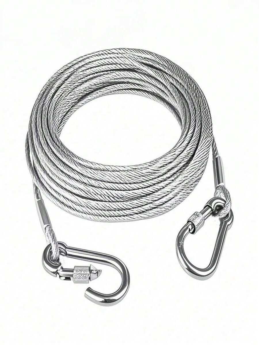 1.5mm Steel Wire With 20pcs Double Hooks, Steel Wire Rope Suitable For Outdoor Tent Ropes, Drying Ropes, Pet Dog Leashes, Camping Equipment - Silver - View 1