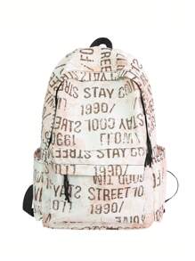 Casual Large Capacity English Numeral Graffiti Contrast Color Multi-Pocket Functional Backpack, Unisex, Suitable For School, Commuting, Shopping, Travel