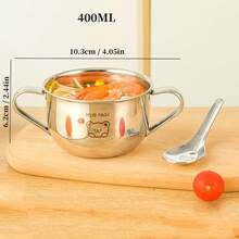 WORTHBUY 1 件 400 毫升可爱 304 不锈钢儿童碗带手柄，耐热面条牛奶零食容器，适合儿童和成人在家庭学校旅行、野餐、露营时使用