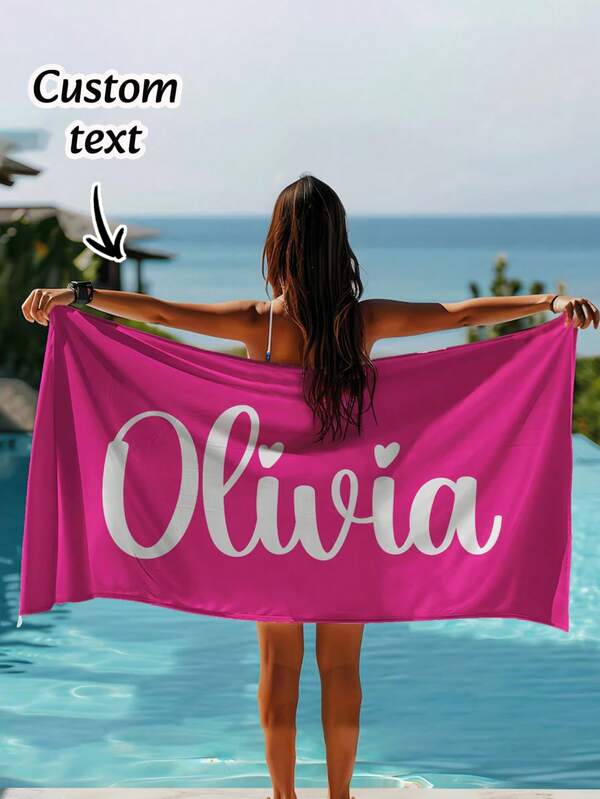 1PC Customized Name Oversized Letter Pink Pattern Beach Towel - Extremely Soft, Quick-Drying, Suitable For Swimming Pools, Travel, Yoga, Camping And Fitness - Perfect Gift For Couples - Fashionable Beach Decoration Item, A Must-Have For Summer Travel, The Top Gift Choice For Graduation Trips,Home & Living,Haunt Your Home, Autumn Home Refresh