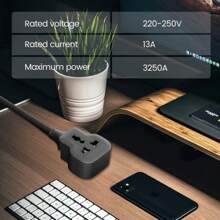 LIPWEL Lipwel 1 Way Gang 10 Meters Universal Outlet Power Extension Lead Cord, 1M, 1.8M, 5M,7M,10M Single Socket Cable Extender, 250V 13A 3250W One Plug Electric Wire For Desk, Table, Floor, Office, Car Black Suitable For UK, EU, US, Australia, Brazil, Switzerland, Italy, Denmark, South Africa Plug Series. Heavy-Duty Cable Extension Cord Socket For Outdoor Us