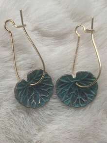 2pcs Vintage-Style Metal Leaf Dangle Earrings, Green Leaf Design, Perfect Gift For Graduation Season, Garden Party, Gathering - Green - View 6