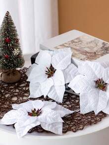 Conjunto de 10 flores artificiais de 20 cm para decoração de árvore de Natal, flores de poinsétia de veludo simuladas, ideais para decorar galhos de árvores de Natal, perfeitas para decoração de casa, quarto, casamentos, festas de fim de ano, mesas de Natal e para montar sua própria árvore e guirlanda natalina. Não requer pilhas. | Decoração de Natal e Ano Novo