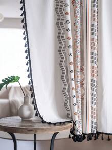 Bubaba 1 pieza Cortina de lienzo con estampado retro floral multicolor con flecos, disponible en una variedad de tamaños, adecuada para dormitorio, sala de estar, cortina transparente o semi-transparente, divisor de habitaciones, cortina corta para ventana de cocina