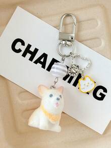 1pc Unisex Flocked Keychain Cute Dog Puppy Heart Flower Pendant Accessory Suitable For Bags Backpack Decor Keychain For Bag - Multicolor - View 2