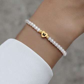 New Classic A-Z Heart Initial Bracelet Women Faux Pearl Handmade Bead Bracelet For Women Jewelry Gift