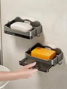 13.3厘米*8.3厘米灰色皂碟带沥水架，塑料免打孔皂碟，适用于浴室、卫生间和厨房，壁挂式皂盒带托盘，适合宿舍和家居装饰，耐磨浴室配件浴室工具 - 彩色 - 查看 9
