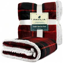 PAVILIA Waterproof Blanket Throw | Waterproof Pet Blanket For Dog Couch Protection | Leak Proof Sherpa Fleece Blanket For Couch Bed (Brown, 90x90 Inches) - Plaid Red - View 4