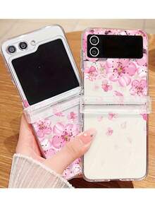 Funda de protección compatible con Samsung Galaxy Z Flip6 Z Flip5 5G Z Flip 4 Z Flip3 5G, con patrón de flores rosas, anti-caídas, anti-golpes, transparente, de PC duro, plegable, resistente al agua y a los arañazos - flores - Ver 6