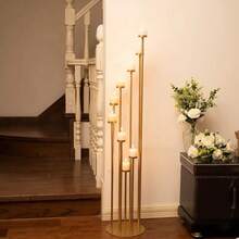 9-Arm Candle Holder, Floor Candelabra For Fireplace Decor, Gold/Black Metal Candle Stand For Pillar Tealight Candles, Suitable For Wedding, Christmas, Home Decor, Birthday Party - Multicolor - View 2