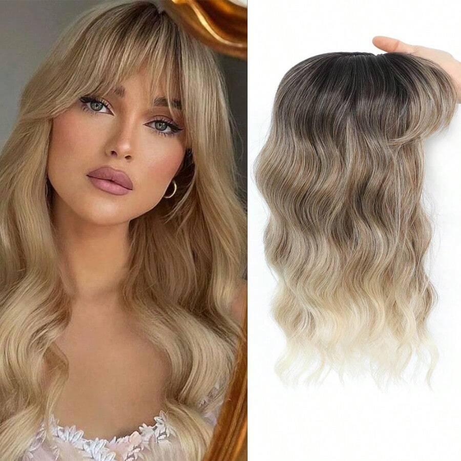 MHair Toppers For Women With Thinning 16 Inch Toppers Hair Pieces For Women French Clip In Bangs 360° 3D RT6613A Bangs 7001 - 深棕色至米色 - 查看 1