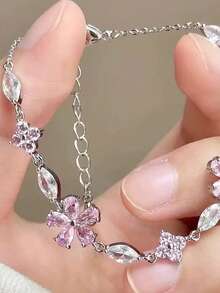 Elegant Cherry Blossom Chain Decoration With Pink Flowers And Star Shaped Pendant - Valentine's Day Gift, Lightweight And Exquisite Design For Women's Summer Parties, Suitable For Casual Wear, Adjustable