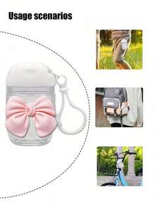 Botella vacía de 30 ml blanca y transparente para desinfectante de manos con lazo, soporte de llavero, tapa abatible blanca y recargable, envase cosmético adecuado para líquidos, lociones y cremas de 1 oz (aprox. 28.3 g), ideal para viajes - Blanco - Ver 4