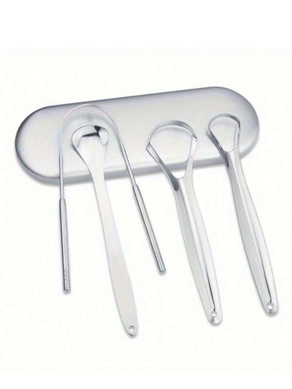 Stainless Steel Tongue Cleaner, Oral Tongue Coating Removal Tool, Safe Curved Design, Gentle Cleaning, Helps Reduce Mouth Odor, Flexible Oral Hygiene Instrument