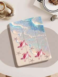 غطاء لأجهزة iPad متوافق مع iPad (A16) الجيل 11 بمقاس 11 بوصة 2025 ، وiPad Air 11 (2025) ، وiPad الجيل 10 بمقاس 10.9 بوصة 2022 مع حامل قلم ، مثلث القاعدة ، غطاء واقي ، صحوة/ سبات تلقائي ، هدية جميلة لعودة المدارس ، عيد الحب ، العطلات ، مطبوع عليه طبعات أمواج وأسماك السلحفاة والنجوم البحرية