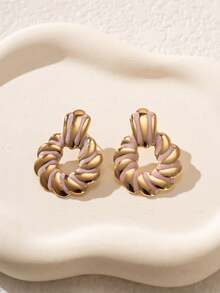 一对 18K 金色金属滴油几何斑马纹夸张独特耳饰