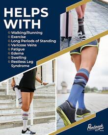 Pembrook 3 pares de calcetines de compresión de 20 a 30 mmHg - Calcetines de compresión para mujeres y hombres| correr, atletismo, viajes, enfermeras - Patrón de líneas (negro/blanco/azul) - 3 pares - Ver 5