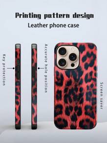1 pieza Funda de teléfono suave de piel de PU con estampado de leopardo, con absorción de impactos y diseño de efecto de sonido, compatible con Apple Phone