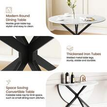 Dining Table And Chairs Set Of 4, Folding Round Dining Table With 2 Linen Fabric Chairs For Dining Room,Kitchen,Living Room - White Table + 2 Black Linen Chairs - View 4