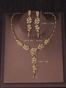 Original High-End And Atmospheric Bridal Accessories For Women's Wedding Fashion, Long Goldn Necklace Earrings Set Necklace, Wedding Dress Set Necklace, Stage Performance Banquet Party Halloween Dress Accessories Necklace - Bộ vòng cổ + hoa tai - Xem 2
