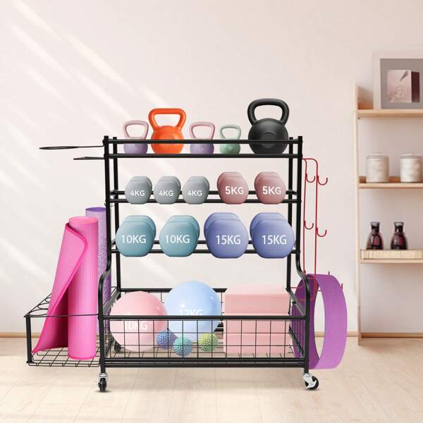 Supporto per palestra, tappetino da yoga e attrezzatura per esercizi, supporto per palestra con ruote