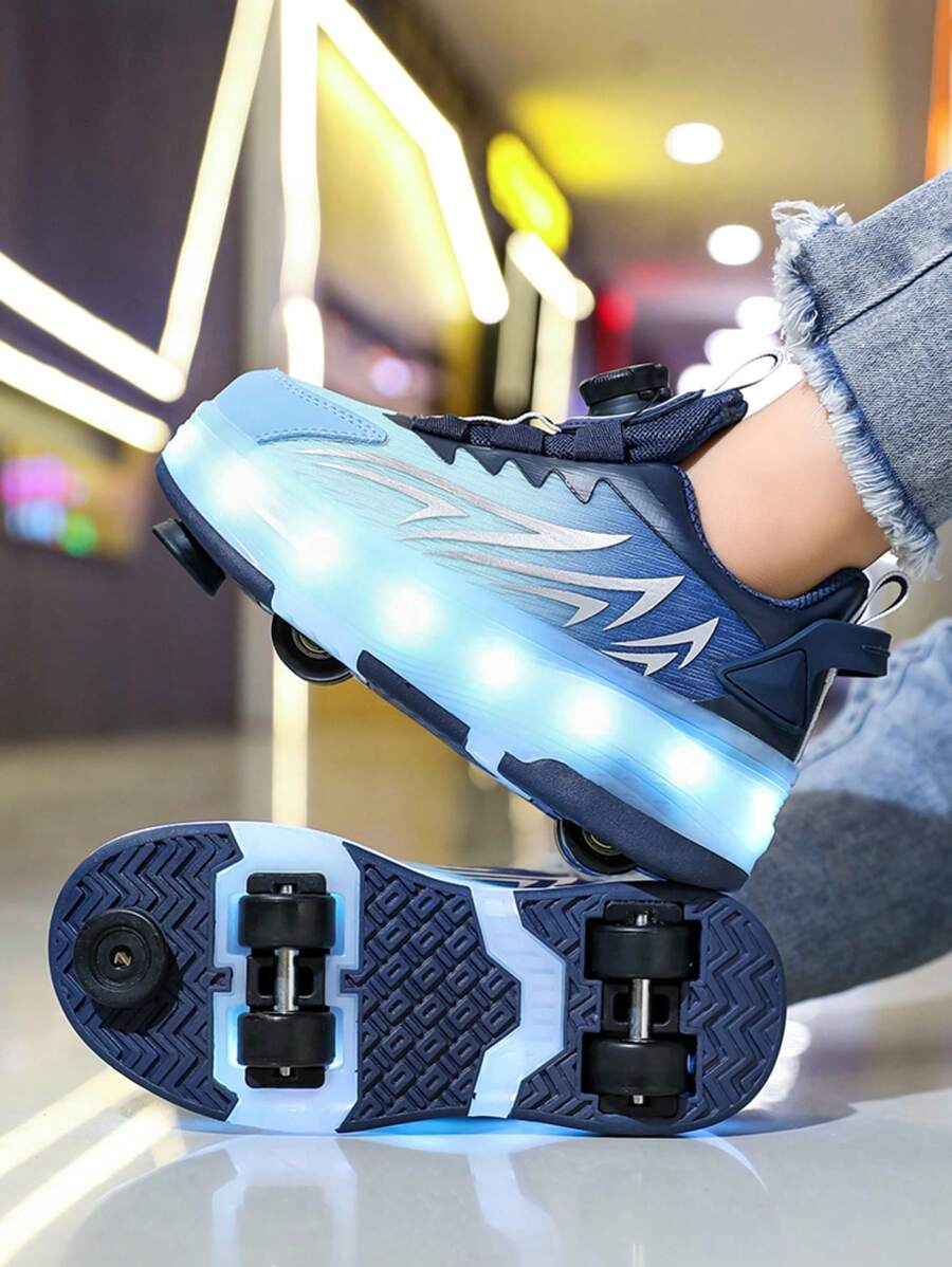 Migające rolki LED dla dziewcząt, 2 w 1, zdejmowane kółka, odpowiednie na wiosnę, lato, jesień i zimę, modne uliczne kraciaste buty do jazdy na rolkach z rzepem i akumulatorem litowo-polimerowym, oddychająca cholewka z poliuretanu i trwała podeszwa zewnętrzna z TPR, odpowiednie dla aktywnych dzieci poniżej 14 lat
