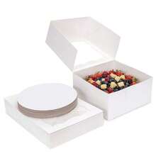 20pcs Cake Boxes, 25.4 X 25.4 X 12.5cm High Cake Boxes With Windows, White Square Bread Boxes, For Multi-Layer Cakes, Cake Decorating Supplies (10 Cake Boxes And 10 Boards) - White - View 1
