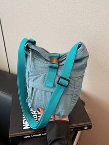 Foldable Lightweight Nylon Crossbody Shoulder Bag, Casual & Versatile For Women, Mobile Phone Pouch, Adjustable Strap, Zipper Closure, School/College Style, Mini Woven Strap Fabric Bag - Multicolor - View 15